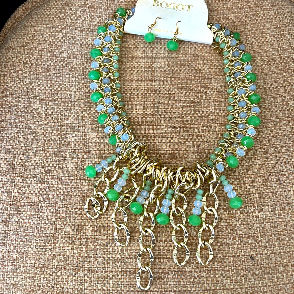 Set’s of light and dark green crystals necklaces and earrings